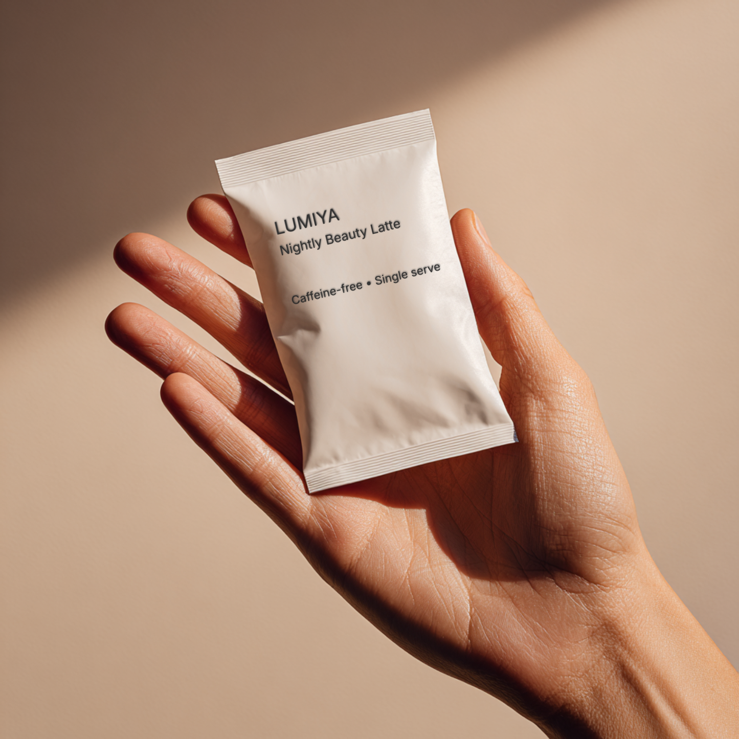 Single-serve sachet of Lumiya Nightly Beauty Latte, perfectly portioned for evening use
